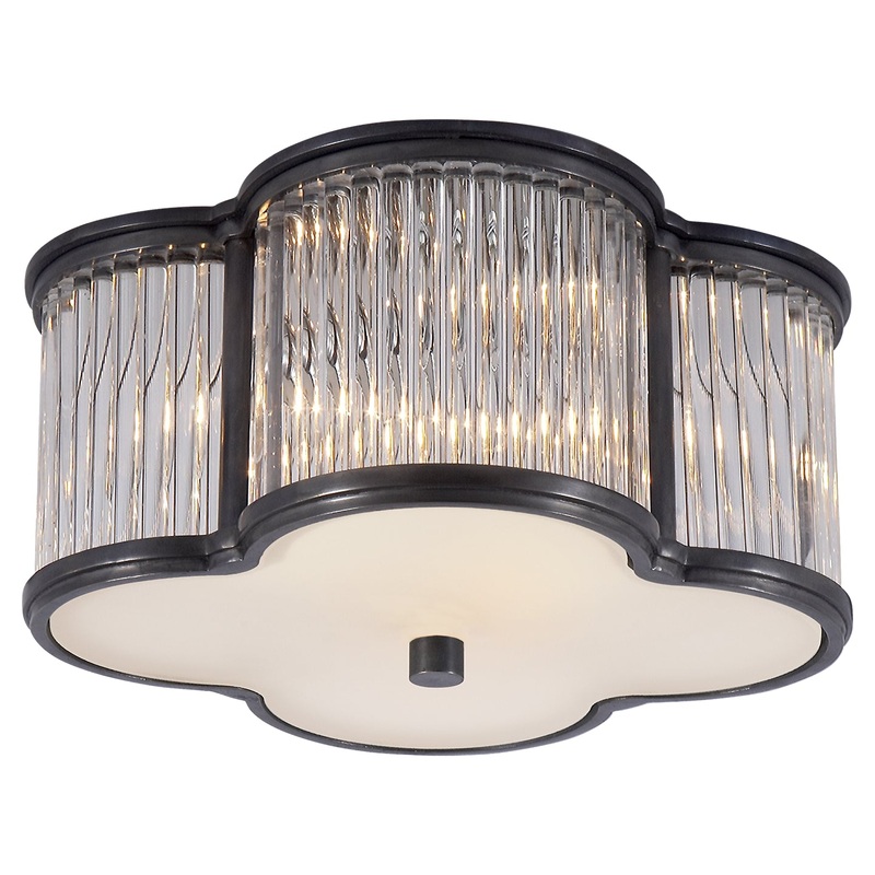 Two Light Flush Mount from the Basil Collection in Gun Metal And Clear Glass Rods With Frosted Glass Finish by Visual Comfort Signature