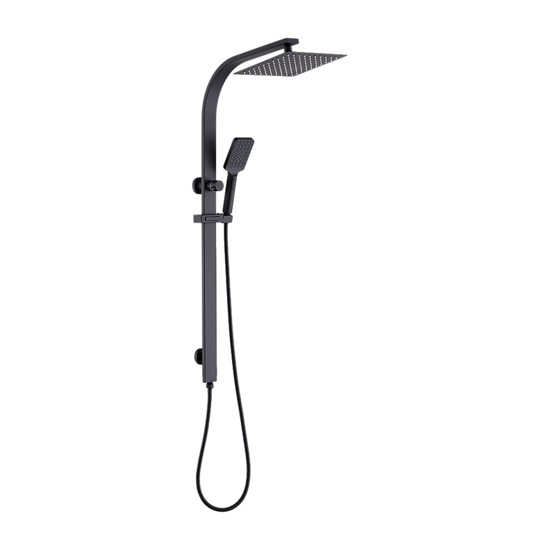 WELS 10″ Rain Shower Head Set Square Dual Heads High Pressure with Handheld in Black