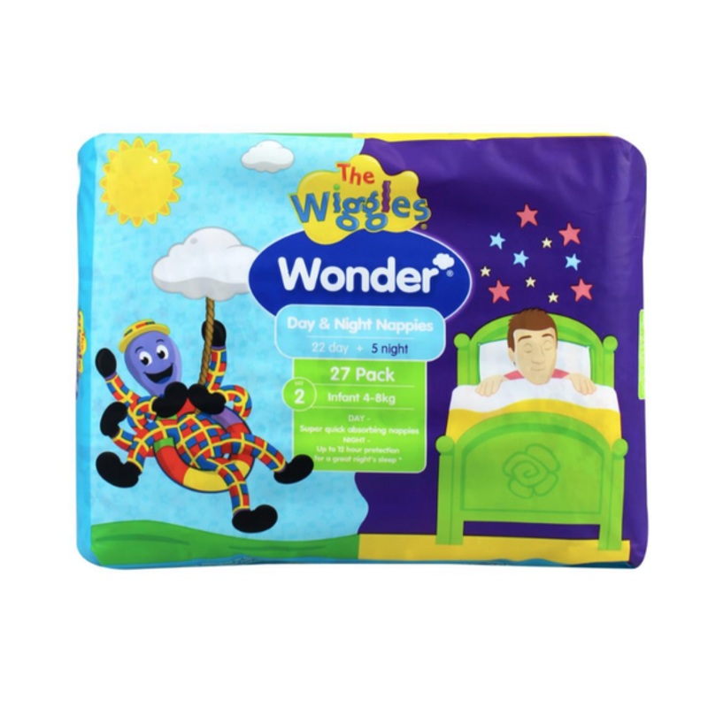 Wonder Pk27 the Wiggles Day & Night Nappies Diapers Infant 4 – 8 Kg Size 2