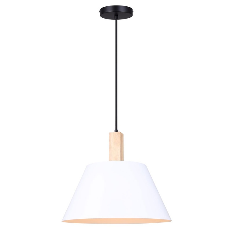 Canarm IPL1124A01BWW Harlyn One Light Pendant Matte Black, Matte White, And Real Wood