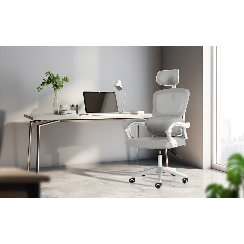 Ergonomic Reclining Office Chair – Lumbar Support, Adjustable Headrest VELTRA – GREY