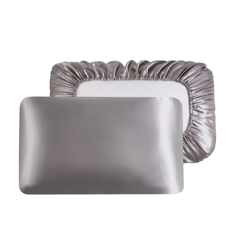 Gray Silky Satin Pillowcase Pair – Smooth for Hair & Skin, Elastic Fitted (46×70+16cm)
