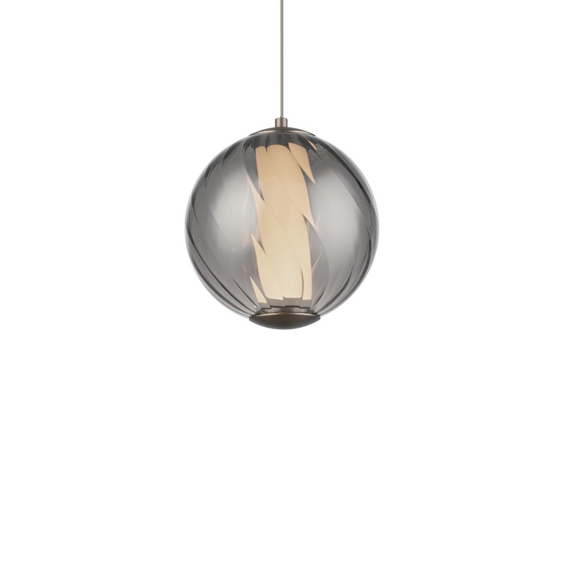 LED Mini Pendant from the Swirly Collection in Smoke Glass/Brushed Nickel Finish by Modern Forms