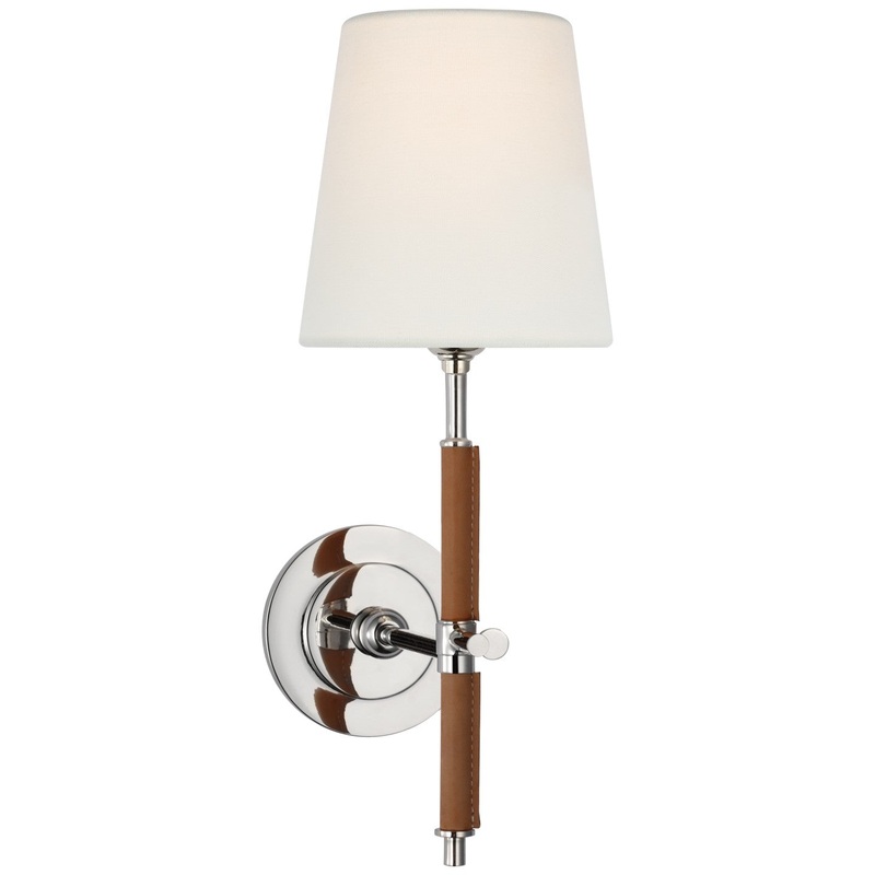 LED Wall Sconce from the Bryant Wrapped Collection in Polished Nickel And Natural Leather Finish by Visual Comfort Signature