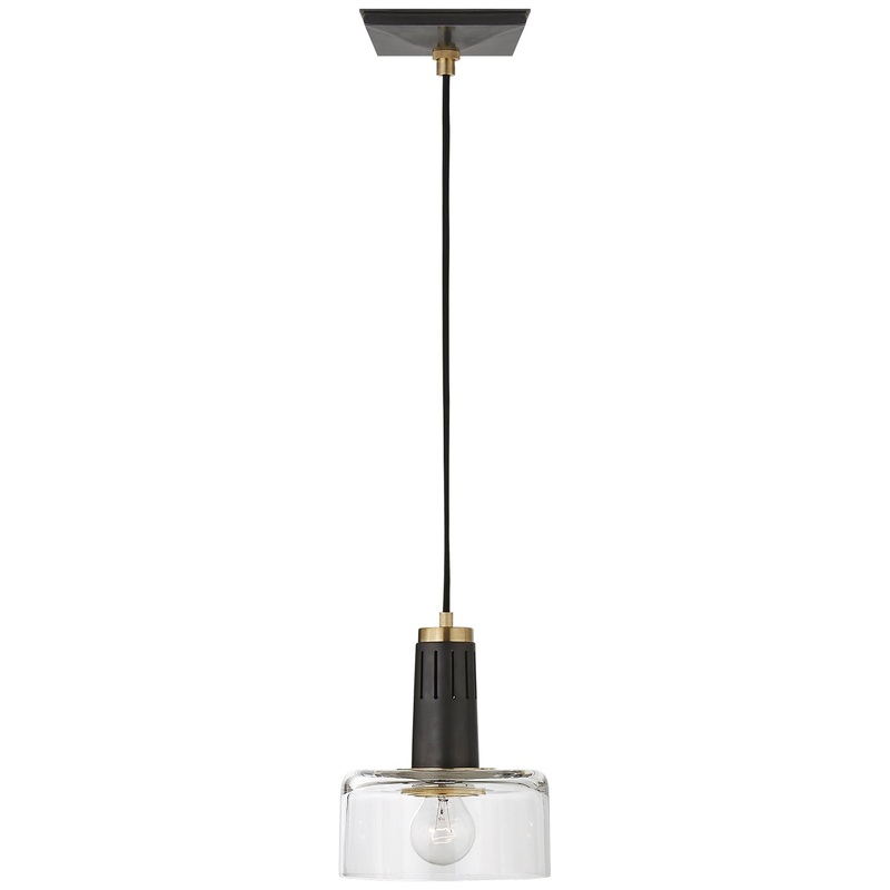 One Light Pendant from the Iris Collection in Bronze And Hand-Rubbed Antique Brass Finish by Visual Comfort Signature