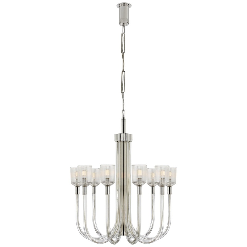 Ten Light Chandelier from the Reverie Collection in Clear Ribbed Glass And Polished Nickel Finish by Visual Comfort Signature