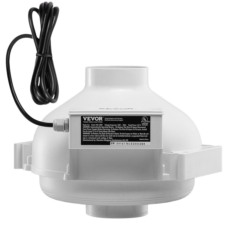 VEVOR 4″ to 4.5″ Radon Mitigation Fan System Kit Quiet 190 CFM Inline Duct Fan