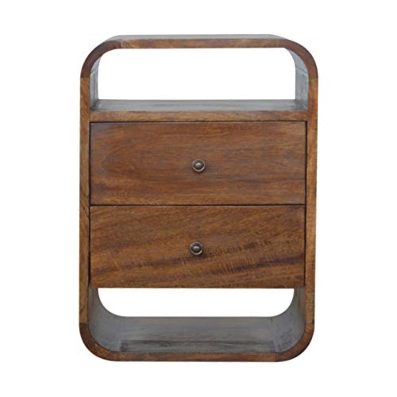 Artisan Furniture Chestnut Curved Edge with 2 Drawers Bedside Armadietto, Legno, Taglia Unica