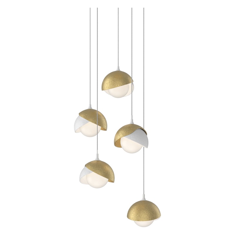 Brooklyn 5-Light Double Shade Pendant White Modern Brass