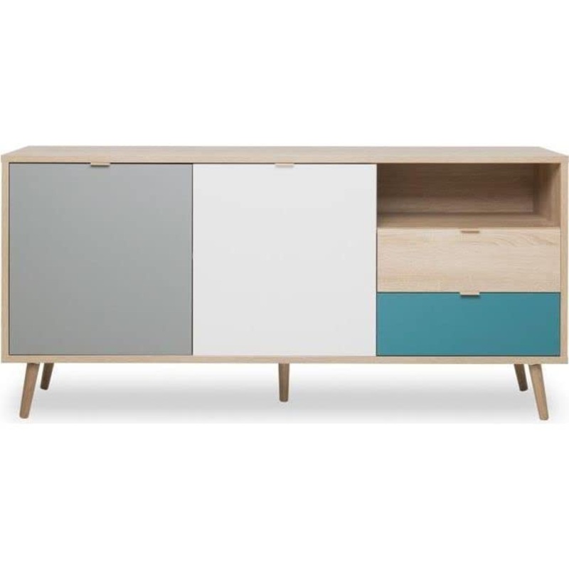 Cuba Dynamic24 – Com in rovere chiaro con petrolio, colore: bianco e grigio Tricolor, 150 x 71 cm
