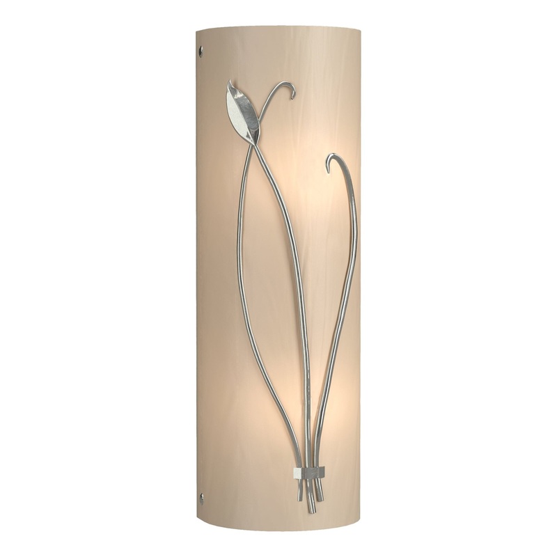 Forged Leaf and Stem Sconce Sterling White Art Glass (BB) Right