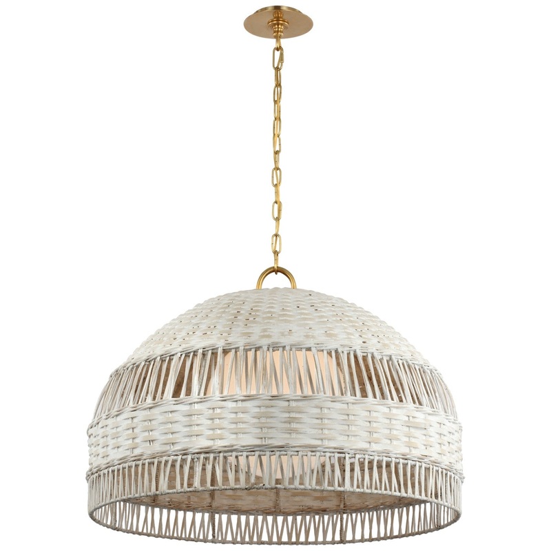 LED Pendant from the Whit Collection in Soft Brass And White Wicker Finish by Visual Comfort Signature