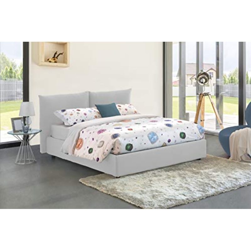 Talamo Italia Letto contenitore Matrimoniale Rosa, Made in Italy, Letto con rivestimento in tessuto, Apertura frontale, adatto per materasso cm 160×200, Bianco