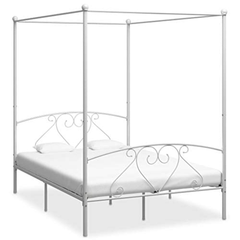 Tidyard Letto a Baldacchino Giroletto in Metallo Struttura per Letto giroletto Matrimoniale Bianco in Metallo 160×200 cm
