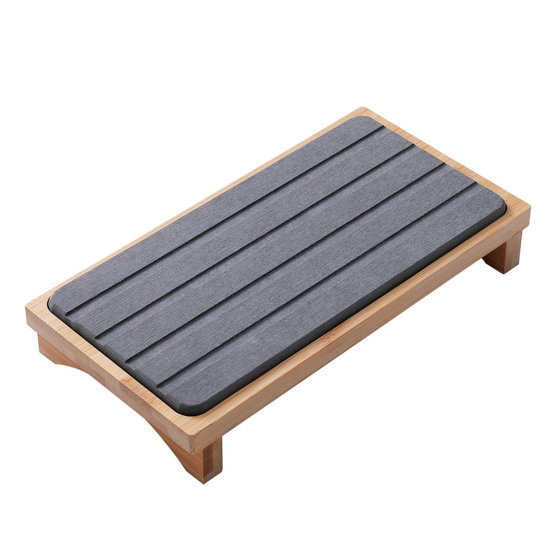Dark Grey Natural Diatomaceous Earth Absorbent Drying Tray with Bamboo Base – Quick-Dry Stone Mat for Kitchen & Bathroom Sink
