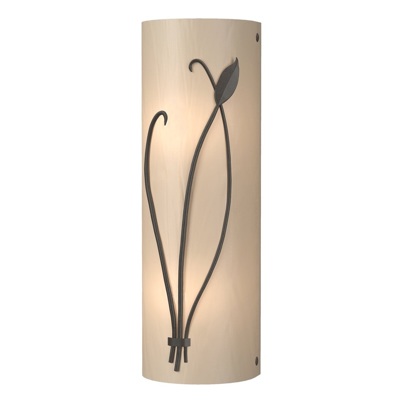 Forged Leaf and Stem Sconce Dark Smoke White Art Glass (BB) Left