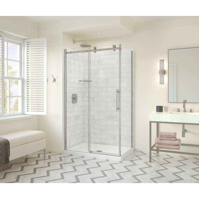MAAX 107545-900-305-000 Odyssey SC 48″ x 32″ x 78″ 8mm Sliding Shower Door for Corner Installation with Clear glass in Brushed Nickel