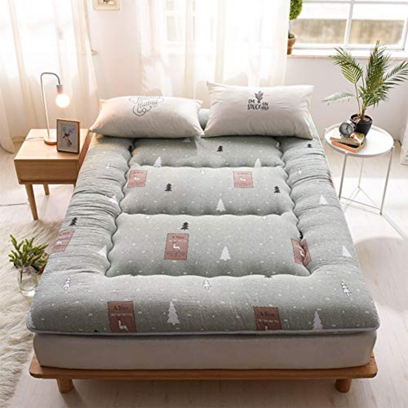 Nileco Coprimaterasso Trapuntato, Velluto Tatami Tappetino Pieghevole Giapponese Roll Up Materasso per La Casa,dormitorio Studentesco Coprimaterasso Addensare-Verde 150x200cm(59x87inch)