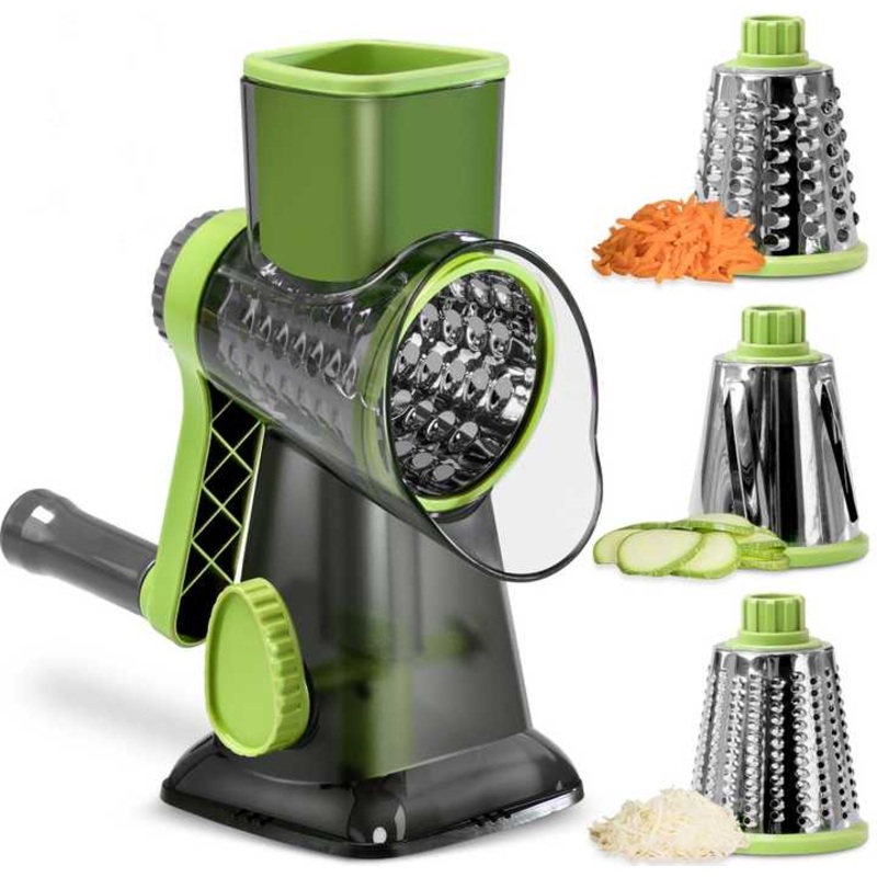 White Rotary Cheese Grater & Vegetable Slicer – Manual Shredder with 3 Interchangeable Drums