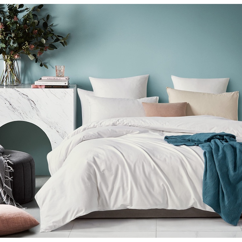 100% Cotton Vintage Washed Bed Quilt Cover Set – White – Queen Size