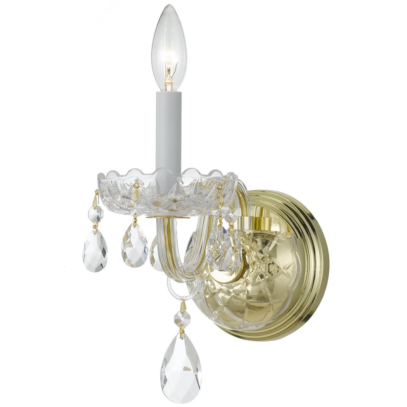 Crystorama 1031-PB-CL-SAQ Traditional Crystal One Light Wall Sconce Polished Brass