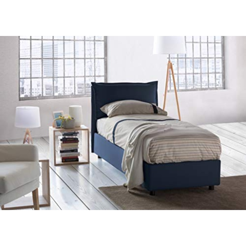 Talamo Italia Letto contenitore Singolo Veronica, Made in Italy, Testata e rivestimento in tessuto, Apertura frontale, adatto per materasso cm 80×190, Blu