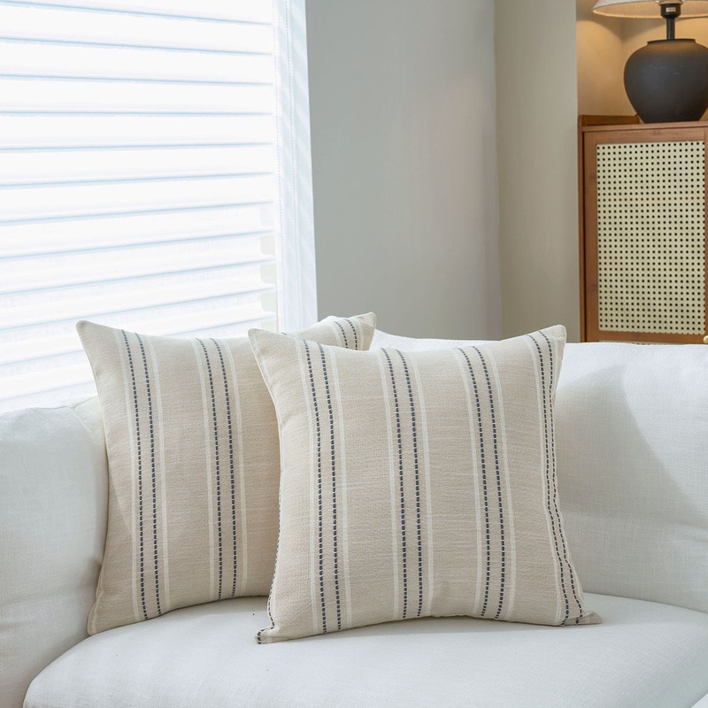 Textured Vertical Striped Pillowcases – Scandinavian Home Decor Accents (Grey Stripes Pair – 45x45cm)