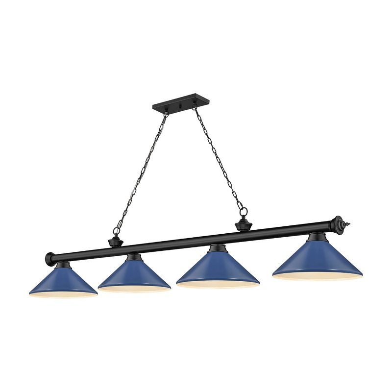 Cordon 4-Light Billiard Matte Black Cone Navy Blue Steel