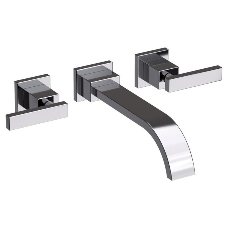 Lavatory Faucet Secant Wall Mount 8 Inch Spread 2 Lever ADA Midnight Chrome 1.2 Gallons per Minute Brass Spout Height Inch