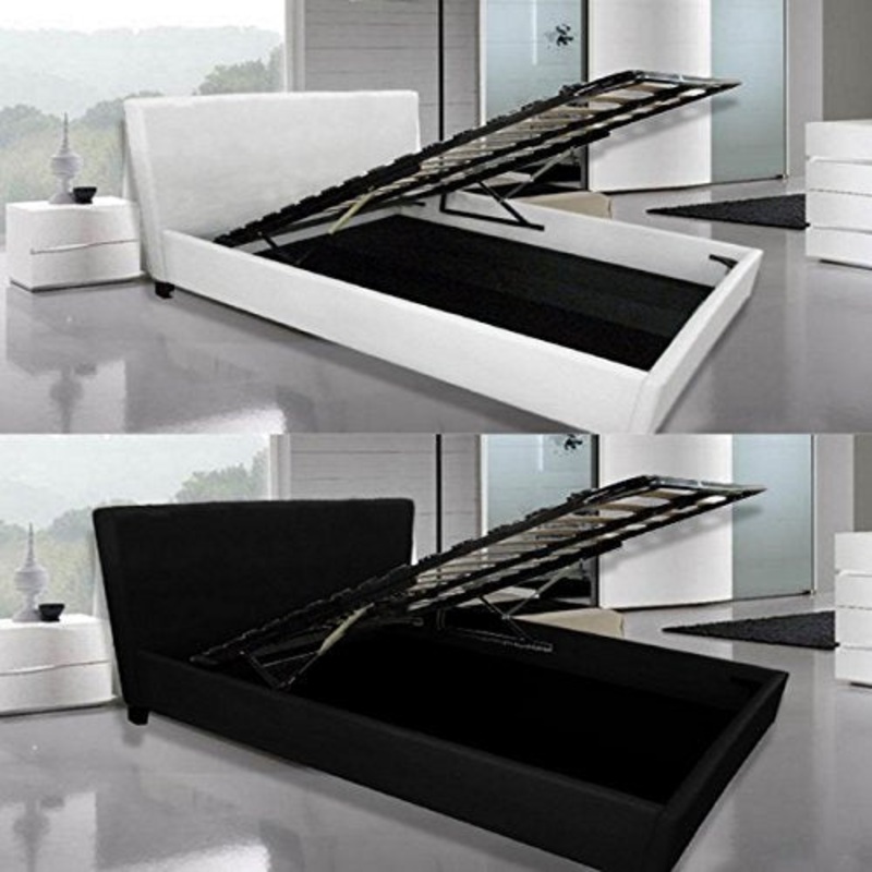 Letto matrimoniale contenitore 220×167 bianco o nero in ecopelle due piazze piedini legno I