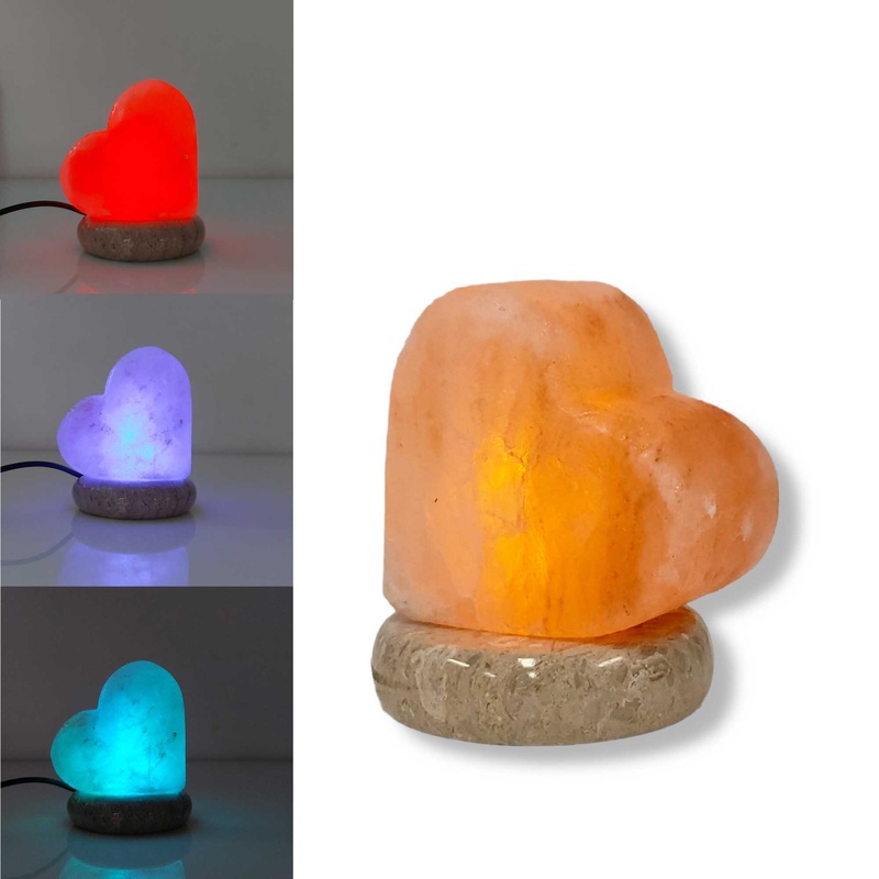 USB Colour Changing Salt Himalayan Lamp – Heart Love Shape Pink Rock LED Light