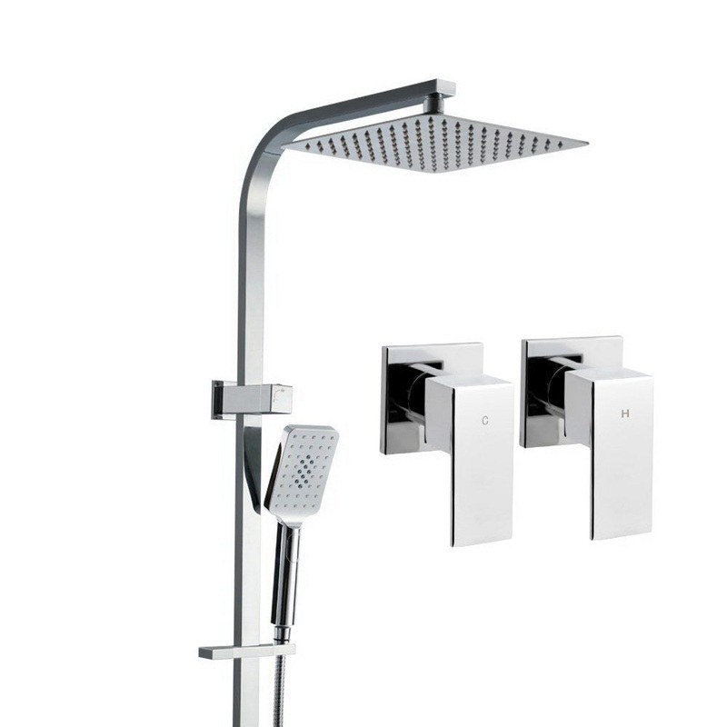 Cefito 10” Rain Shower Head Set Handheld Square High Pressure Twins Tap Chrome