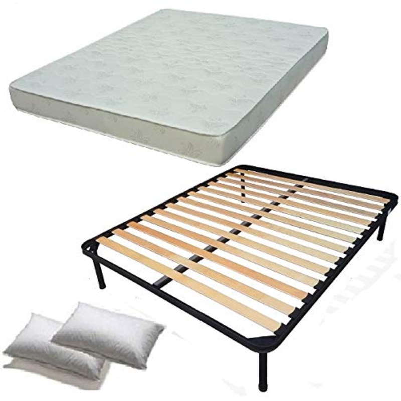 DOLCI SOGNI Set Rete Letto Matrimoniale 160×190, Rete e Materasso Matrimoniale, 2 Cuscini Inclusi e Materasso Waterfoam, Doghe Letto Matrimoniale, Rete Matrimoniale 160×190 – 100% Made in Italy