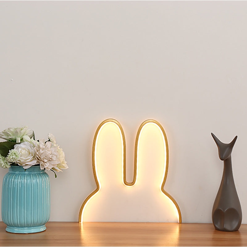 Gold 29x30cm Adorable Bunny LED Wall Night Light – USB Powered Warm White Lamp for Kids Room Decor