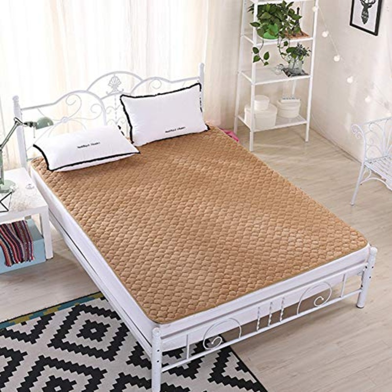 Nileco Topper con Materasso Trapuntato con Cinghie,Sottile Materasso Tatami, Pieghevole Materasso Futon Lavabile Stuoia di Sonno Dormitorio degli Studenti A Casa-Marrone Chiaro 200x220cm(79x86inch)