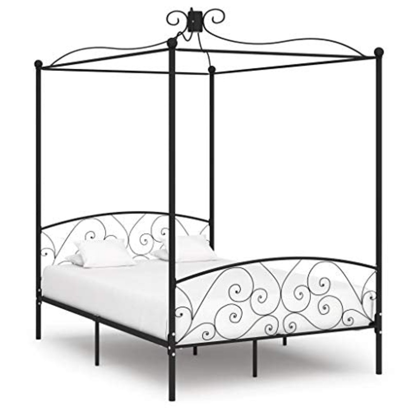SKM Letto a Baldacchino Nero in Metallo 140×200 cm (28.2kg)