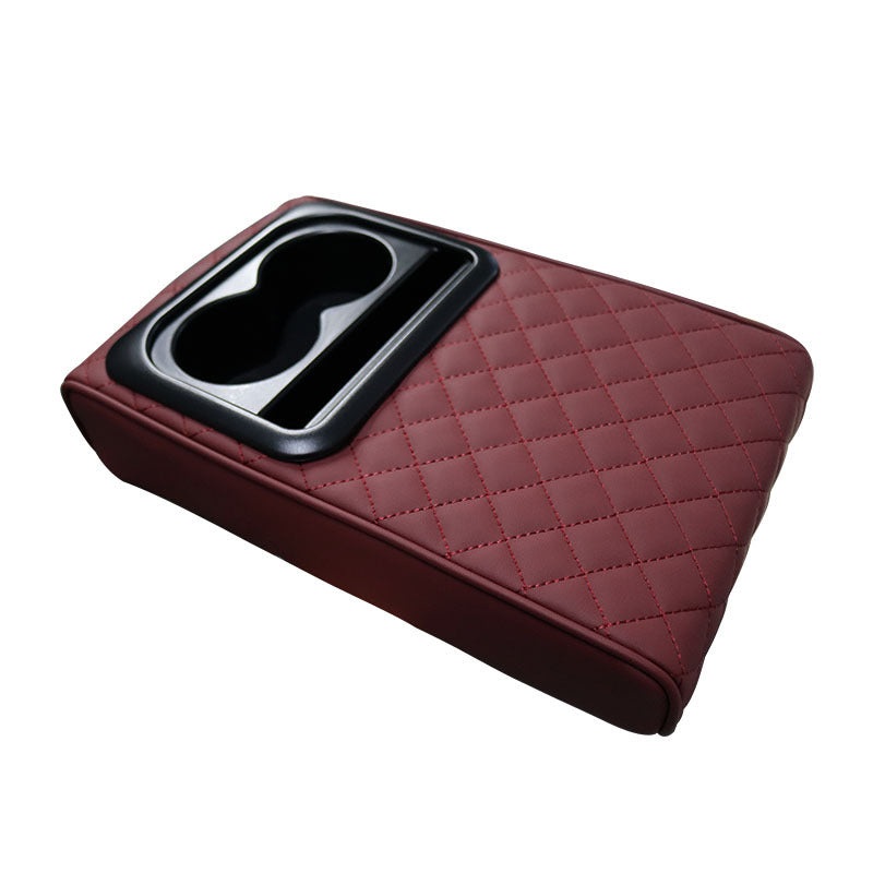 Wine red Auto Center Console Armrest Riser Pad with Dual Cup Holders – PU Leather