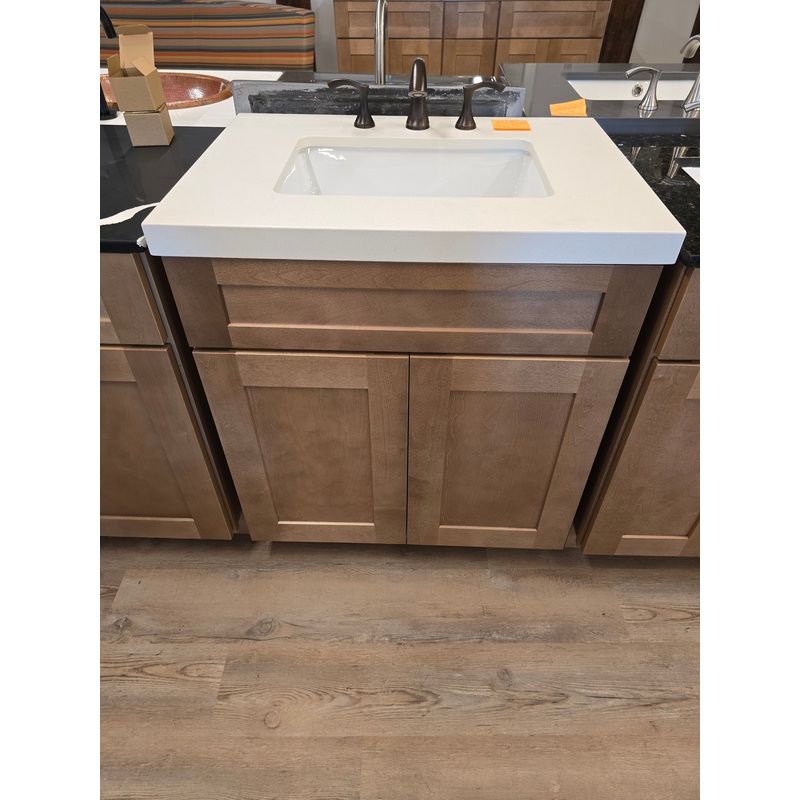 30″ CabTec Vanity Set with Farimont Egg  Quartz Top and Danze Tumbled Bronze Faucet