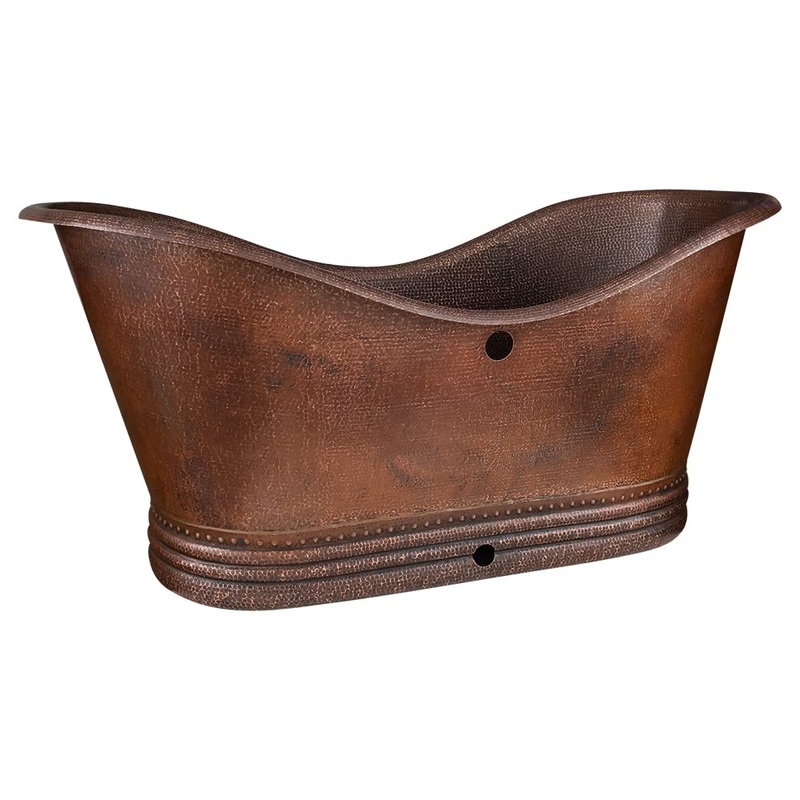 67″ Hammered Copper Double Slipper Bathtub with Overflow Hole