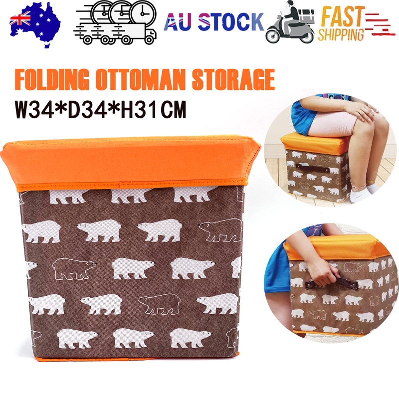 Folding Ottoman Storage Stool Cube Footstool Stool Blanket Box With Cover AU