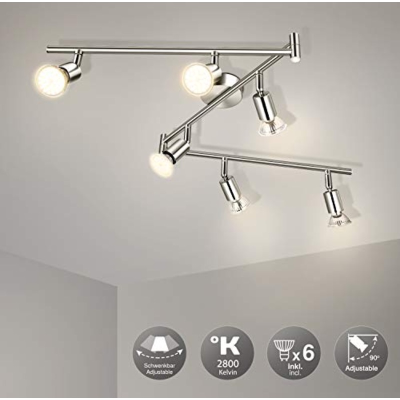 Lampada da Soffitto Moderna WOWATT Faretti Orientabili da Soffitto a LED Plafoniera Camera Letto Bagno Lampadario Cucina Salotto 6 Luci 36W 3600LM RA83 Luce Bianca Calda 2800K RA83 Lampada da Parete