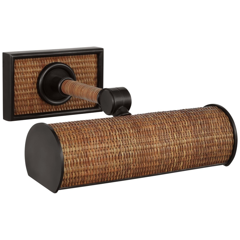 LED Picture Light from the Halwell Collection in Bronze And Natural Woven Rattan Finish by Visual Comfort Signature