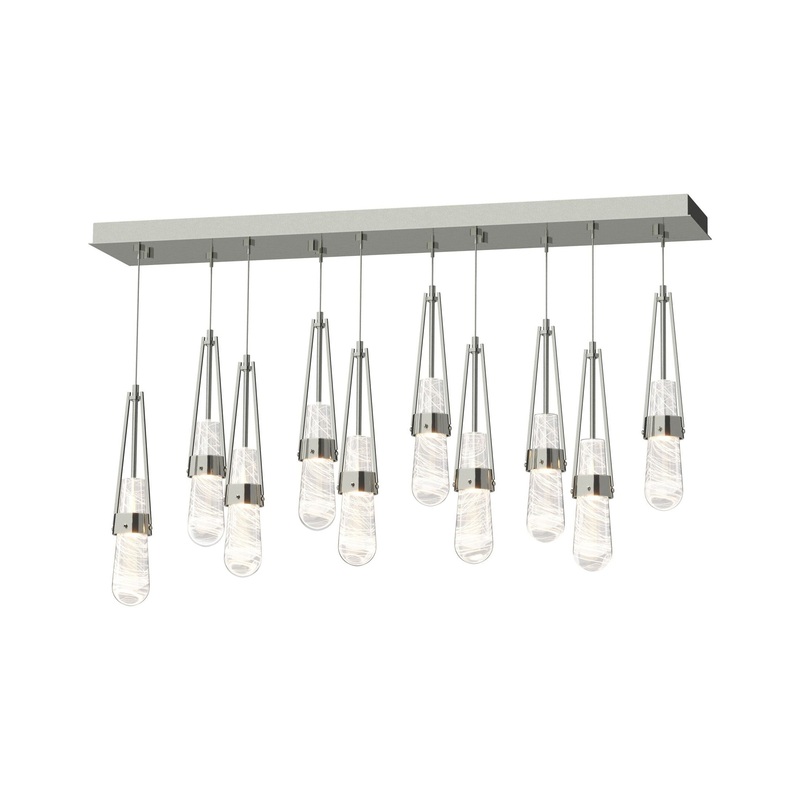 Link 10-Light Blown Glass Pendant Sterling Clear Glass with White Threading (YJ)