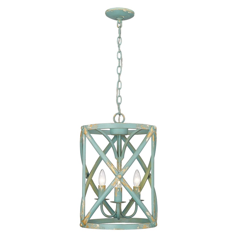 Three Light Pendant from the Alcott TEAL Collection in Teal Finish by Golden