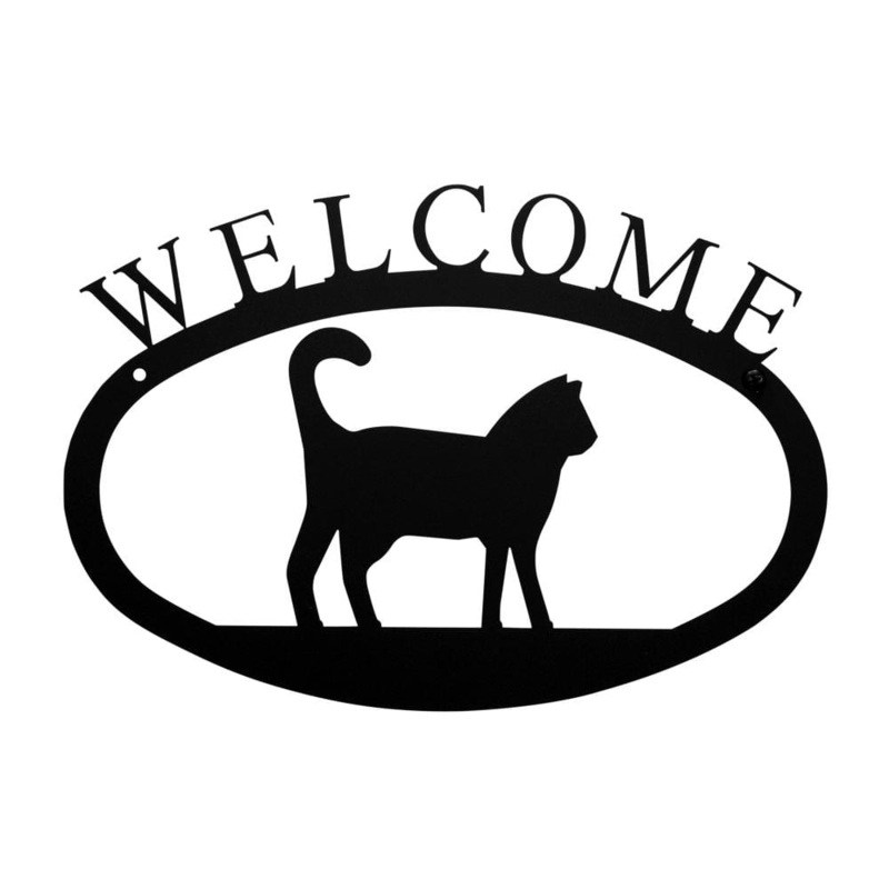 Village Wrought Iron WEL-6-S Cat Welcome Sign Small