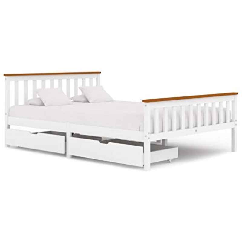 FAMIROSA Giroletto con 2 Cassetti Bianco in Massello di Pino 140×200 cm-0435