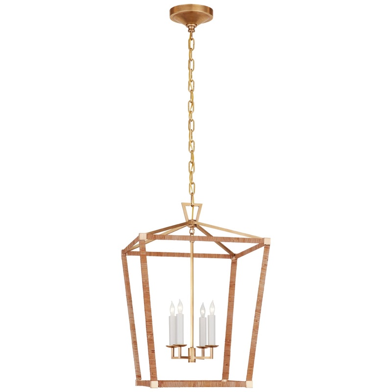 LED Lantern from the Darlana Wrapped Collection in Antique-Burnished Brass And Natural Rattan Finish by Visual Comfort Signature