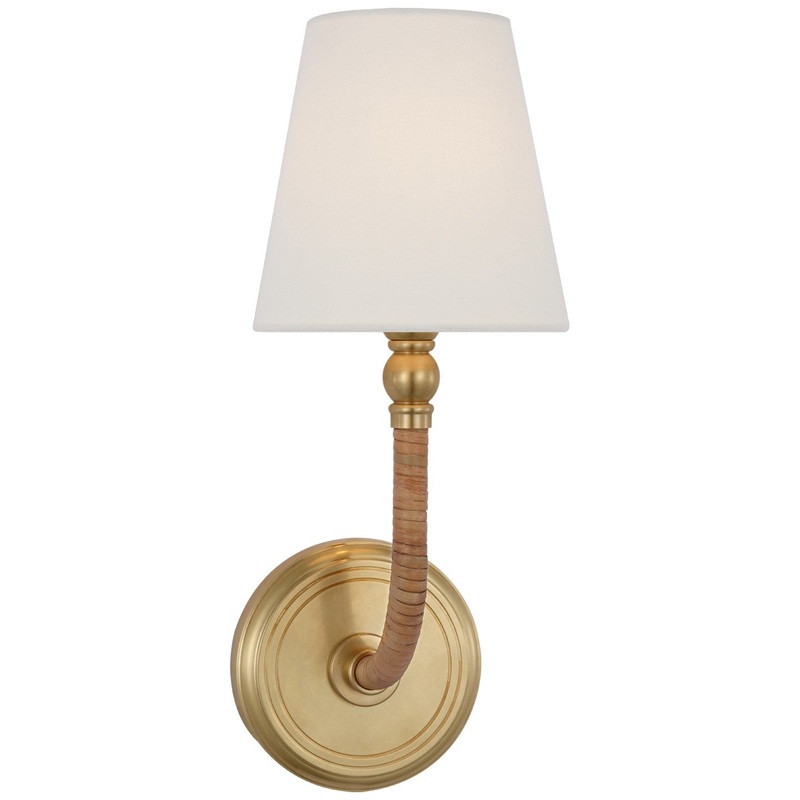 LED Wall Sconce from the Basden Collection in Antique-Burnished Brass and Natural Rattan Finish by Visual Comfort Signature
