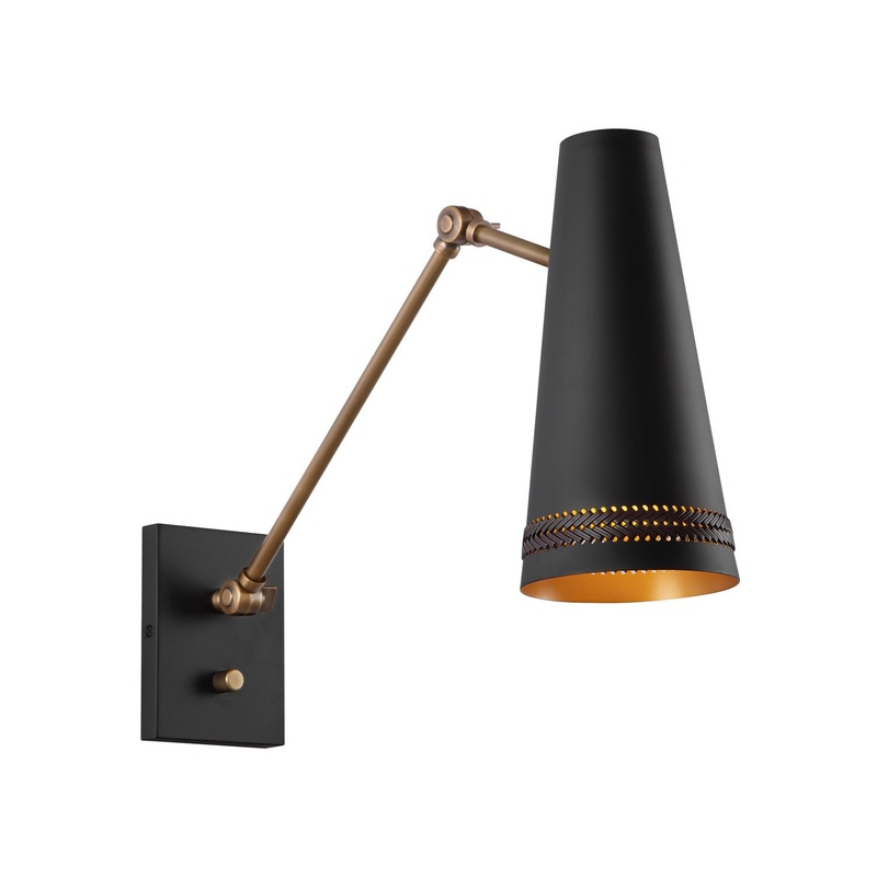 One Light Wall Sconce from the Brickell Collection in Matte Black/Hazelnut Leather Finish by Alora