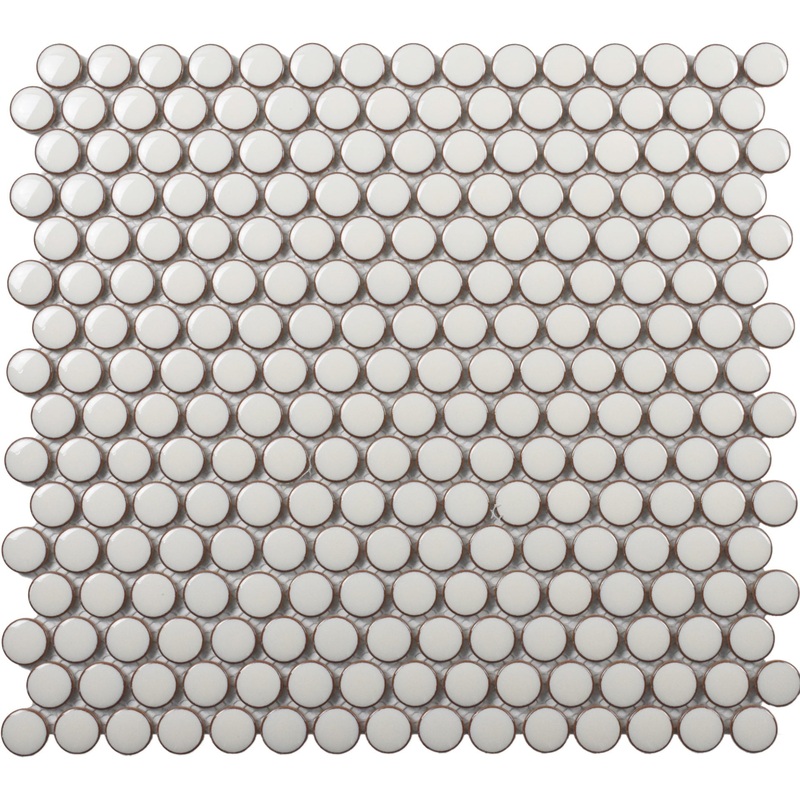 Roca Tile Usa Inc United States Ceramic Tile Cc Mosaics Plus+ Ii Bright Pearl White Penny Round Porcelain Mosaics. Ufcc125-12Mt 1 Sheet = 1 Sq. Ft.
